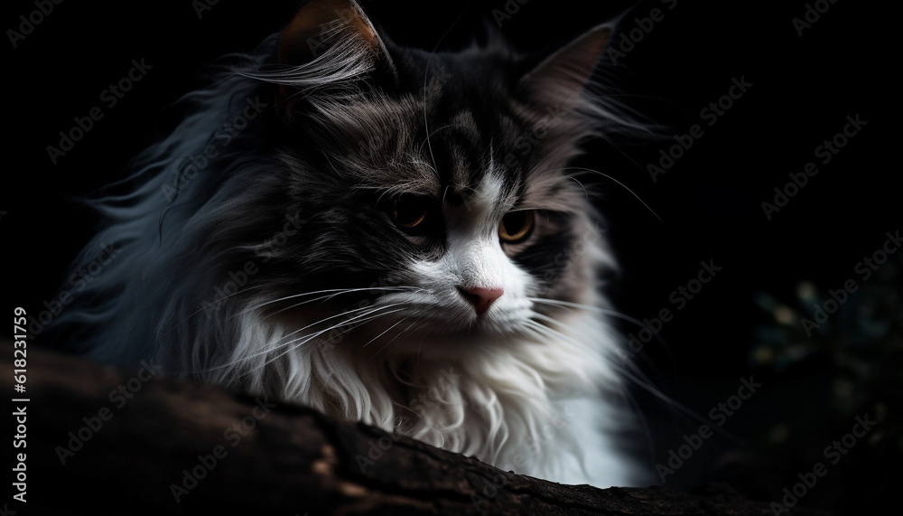 Fluffy kitten sitting, staring with curious eyes generated by AI Fluffy kitten sitting, staring with curious eyes generated by AI