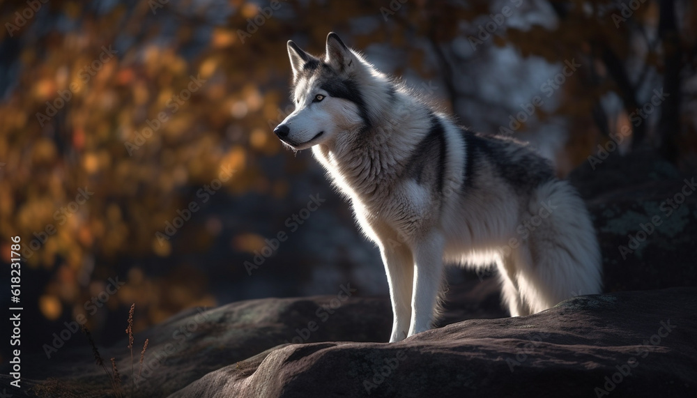 Arctic wolf howling in the winter night generated by AI Arctic wolf howling in the winter night generated by AI
