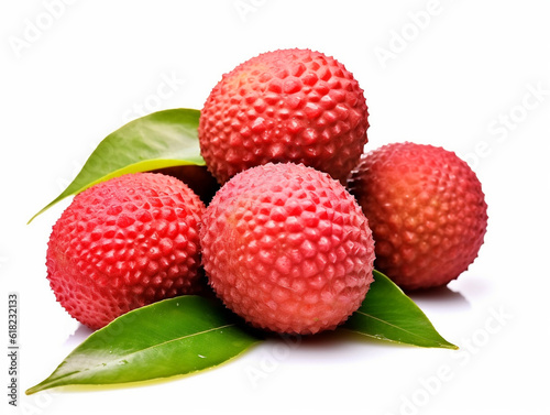 lychees fruit isolated on white background.Generative Ai.
