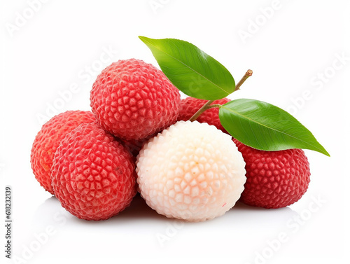 lychees fruit isolated on white background.Generative Ai.