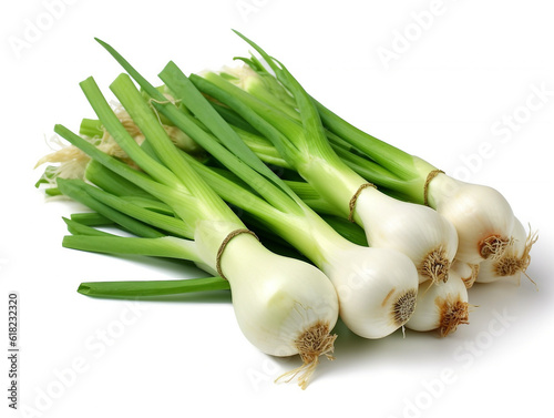 Spring onion isolated on white background .Generative Ai.