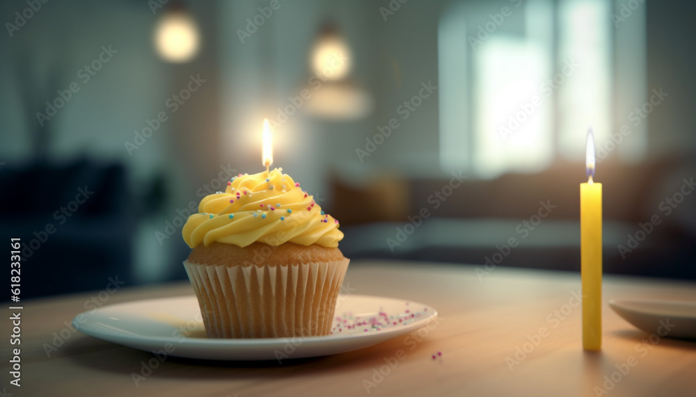 Birthday celebration with sweet baked desserts, candlelight love generated by AI Birthday celebration with sweet baked desserts, candlelight love generated by AI