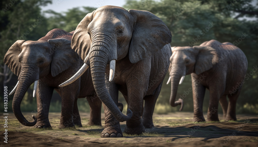 African elephant herd walking through the savannah generated by AI