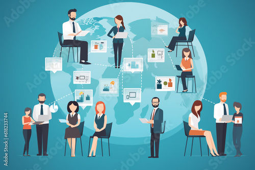 Human resource management and recruitment business concept. Different people working, networking. AI generated