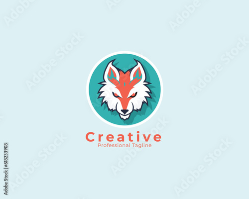 colorful wolf logo vector eps file, simple fox logo template, circular wolf logo