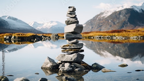 Stack of stones with alaska background © twilight mist