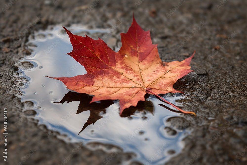 Bright maple leaf in a paddle. Generative AI Bright maple leaf in a paddle. Generative AI