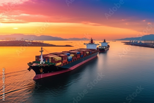 Container cargo ship on the sea, trade, commerce, import, export, transportation, logistics.Generative Ai.