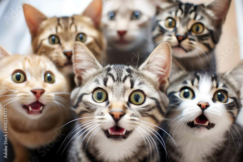 Portraits group of cats funny faces.Generative Ai. © Inlovehem