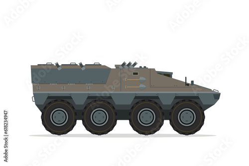 Armored personnel carrier. Vector element flat style illustration. Side view. Isolated APC on white. Military Vehicle