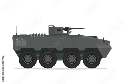 Armored personnel carrier. Vector element flat style illustration. Side view. Isolated APC on white. Military Vehicle