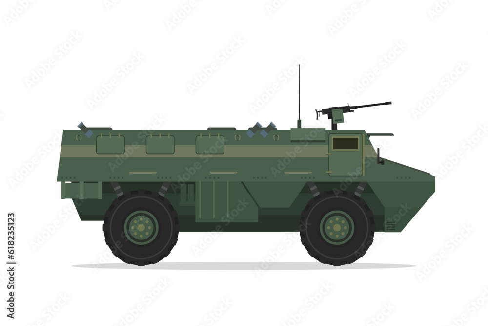 Armored personnel carrier. Vector element flat style illustration. Side view. Isolated APC on white. Military Vehicle