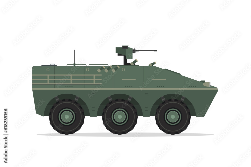 Armored personnel carrier. Vector element flat style illustration. Side view. Isolated APC on white. Military Vehicle Armored personnel carrier. Vector element flat style illustration. Side view. Isolated APC on white. Military Vehicle