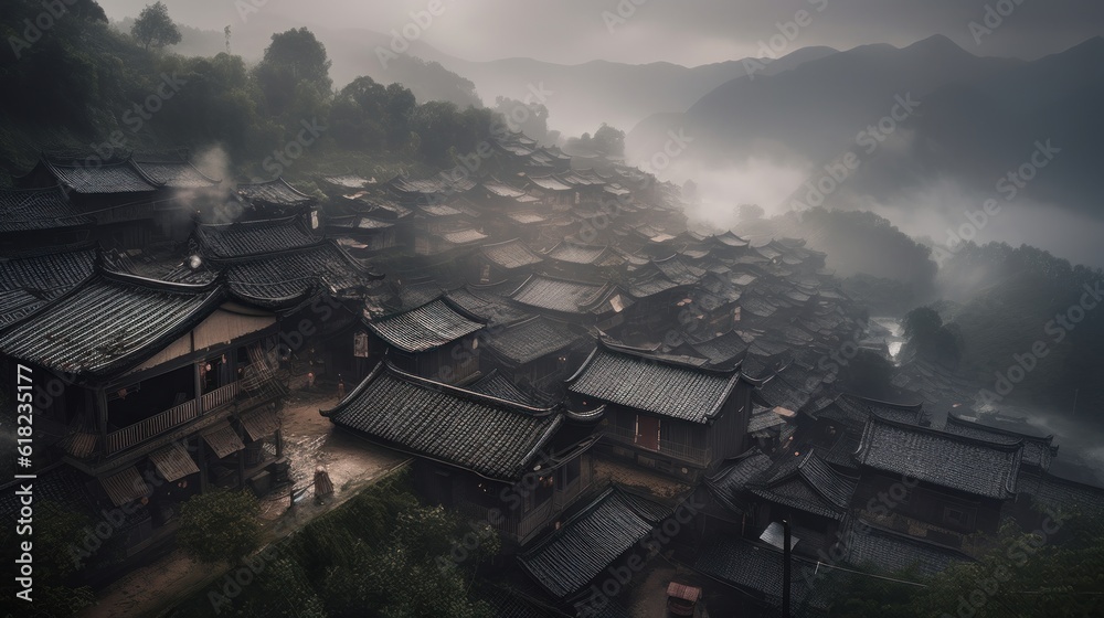 Aerial view of a ancient chinese village