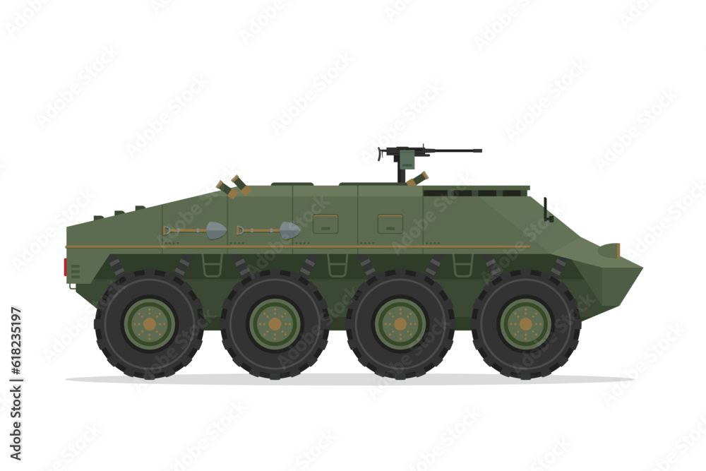 Armored personnel carrier. Vector element flat style illustration. Side view. Isolated APC on white. Military Vehicle Armored personnel carrier. Vector element flat style illustration. Side view. Isolated APC on white. Military Vehicle