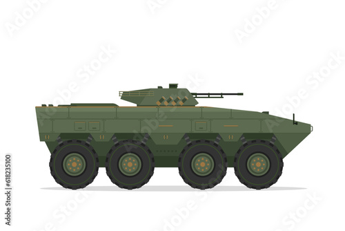Armored personnel carrier. Vector element flat style illustration. Side view. Isolated APC on white. Military Vehicle