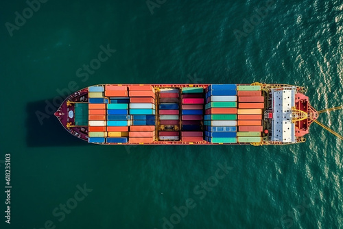 Container cargo ship on the sea, trade, commerce, import, export, transportation, logistics.Generative Ai.