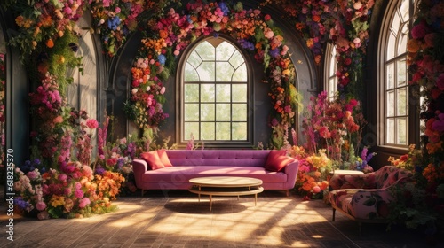 Elegant Floral Interior Room Wall Backdrop