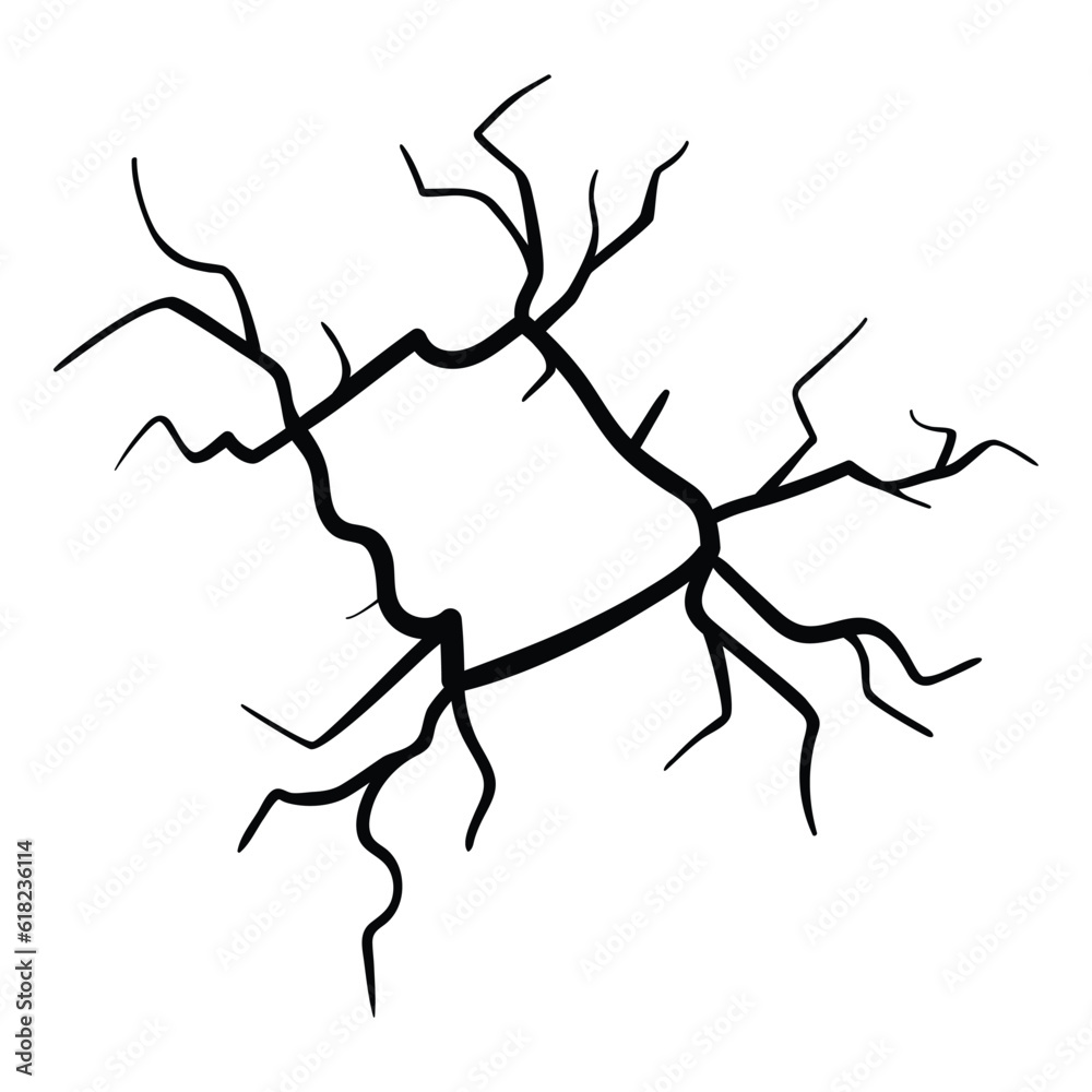 Ground cracks, breaks on land surface from earthquake isolated on white background. Vector realistic fissure, crevices from disaster or drought, black fractures top view Ground cracks, breaks on land surface from earthquake isolated on white background. Vector realistic fissure, crevices from disaster or drought, black fractures top view