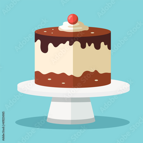 Cake. Vector flat illustration isolated on blue background.