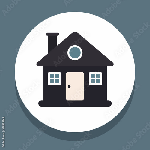 Residential building or home icon. Facade, building exterior. Vector clipart.