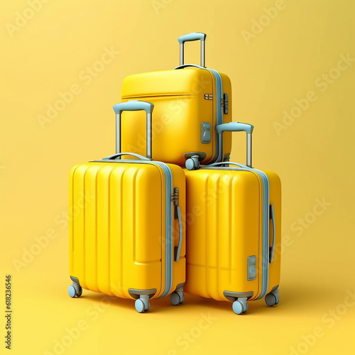 Modern suitcases on color background.Generative Ai.