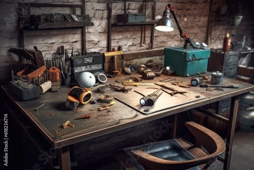 photo welding workplace desk with stuff and equipment © NikahGeh