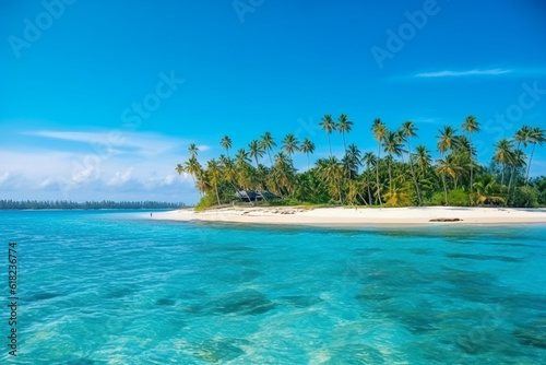 Beautiful paradise tropical island with blue sky landscape.Generative Ai.