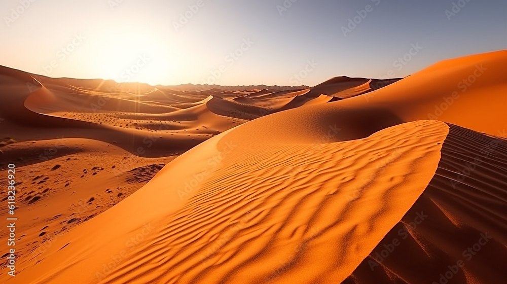 Beautiful Sand dunes in the Sahara Desert .Generative Ai.