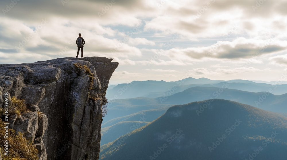 Climber standing on the mountain.Generative Ai.