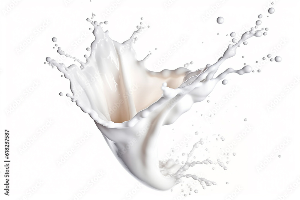 White milk splash isolated on white background.Generative Ai.