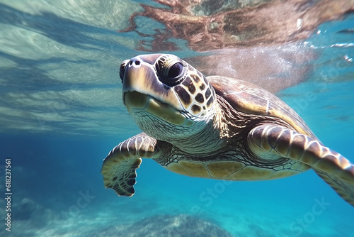 Turtle swim in the sea.Generative Ai.
