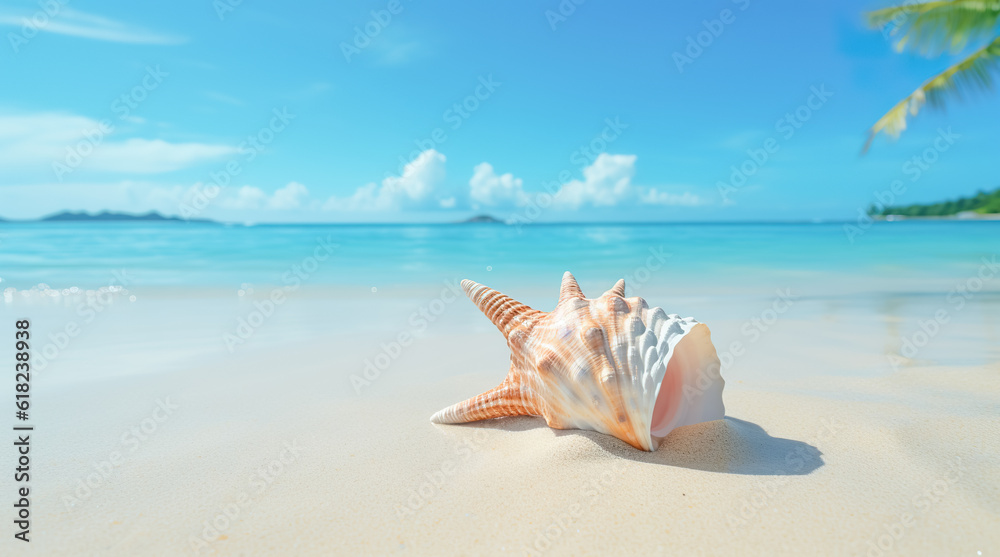 Landscape with shells on tropical beach. Generative AI Landscape with shells on tropical beach. Generative AI