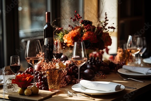 Celebration of Love: Real Wedding Table Setting with Wine and Lunch Room DÃ©cor. Generative AI