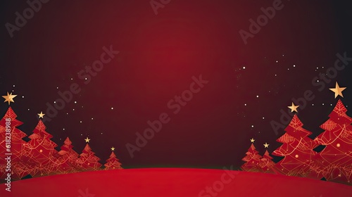 Christmas and Happy New Year Celebration. Festive Red Holiday Background with Tree, Text, and Signs. Perfect for Card, Banner, or Sale Invitation. Generative AI