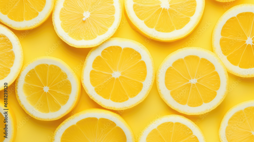 lemon slices on yellow background lemon slices on yellow background