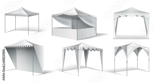 Promotional tent for effective outdoor branding. Set of icons. Customizable and perfect for events, trade shows and marketing campaigns