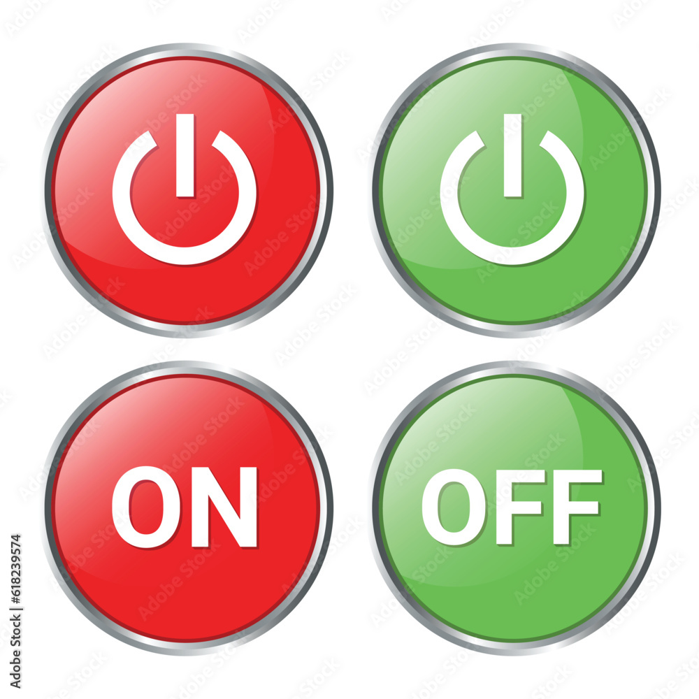 Set Power On Off Switch Button Slider, On and Off Slider, Shutdown Symbol, Slider On Off Push Button, 3D Realistic Glossy And Shiny Glowing Energy Icons Vector Illustration Set Power On Off Switch Button Slider, On and Off Slider, Shutdown Symbol, Slider On Off Push Button, 3D Realistic Glossy And Shiny Glowing Energy Icons Vector Illustration