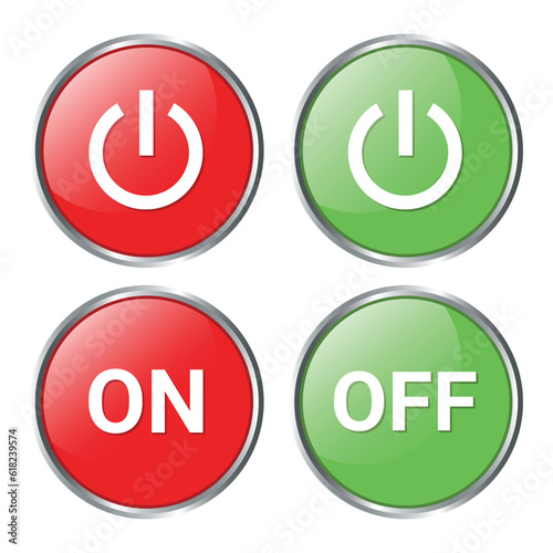 Set Power On Off Switch Button Slider, On and Off Slider, Shutdown Symbol, Slider On Off Push Button, 3D Realistic Glossy And Shiny Glowing Energy Icons Vector Illustration