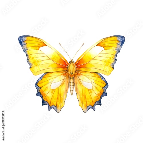 Beautiful yellow butterfly isolated on white background in watercolor style. Generative AI.