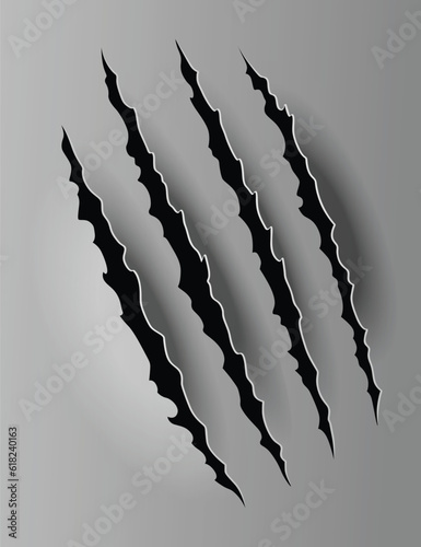 Bear or tiger claw mark. Scratches and torn traces of vector animal paw slashes. Hole in sheet of paper with torn edges. Vector illustration