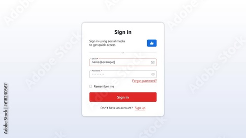 Sign in Form Screen Animation. Website page with fields Email and Password. Animated template for UI Design. 4k Video. Login form for website