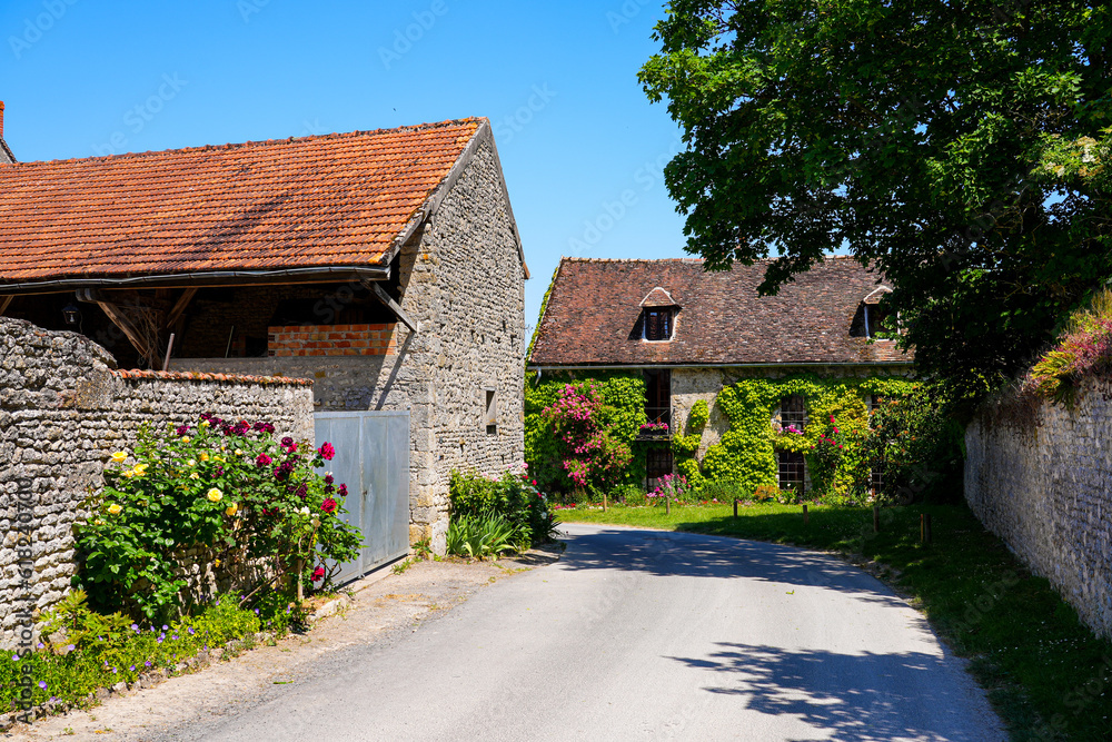 Traditional houses in Yèvre le Châtel, a medieval village located in the French department of Loiret, Centre Val de Loire, France
