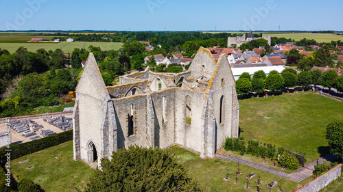 Aerial view of the unfinished Saint Lubin Church in Yèvre-le-Châtel in the French department of Loiret, Centre Val de Loire, France photo