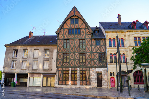 Rebuilt home of Joan of Arc in central Orléans in the French department of Loiret, Centre-Val de Loire, France - Half timbered house now housing a multimedia room and a documentation center photo