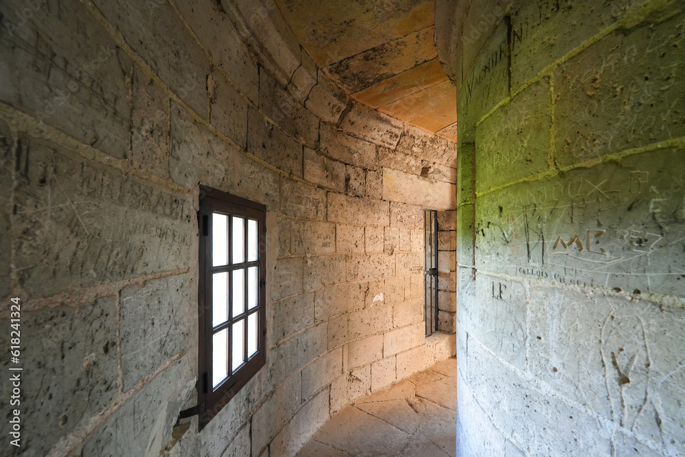 Interior of the Dungeon of Septmonts in Aisne, Picardie, France - Built in the 14th century, this medieval tower was used both for military and residential purposes