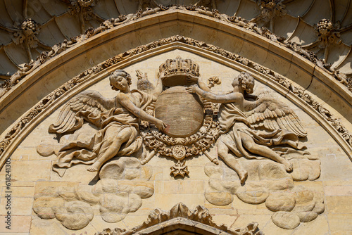 Pediment of the Orléans Cathedral of Sainte Croix ("Holy Cross") in the French department of Loiret in the Center of France