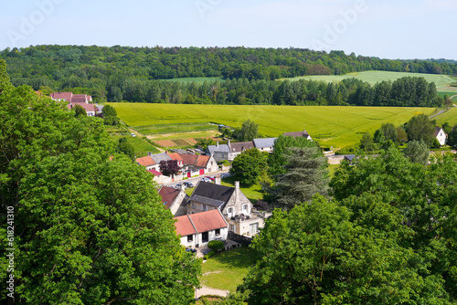 Aerial view of the countryside of Picardie over the rural village of Septmonts in Aisne, in the North of France © Alexandre ROSA