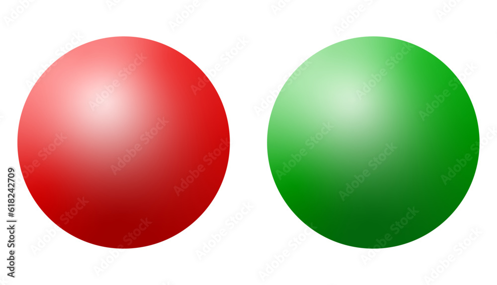 Set of round buttons. Green, red. Buttons in vector. 3d ball 