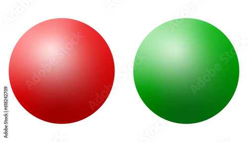 Set of round buttons. Green, red. Buttons in vector. 3d ball 
